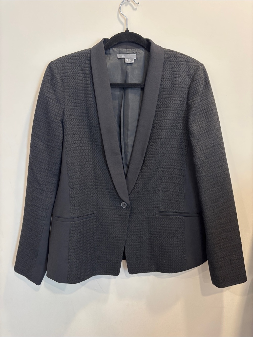 Vince Wool Blend Classic One Button Black Blazer Jacket Size 12